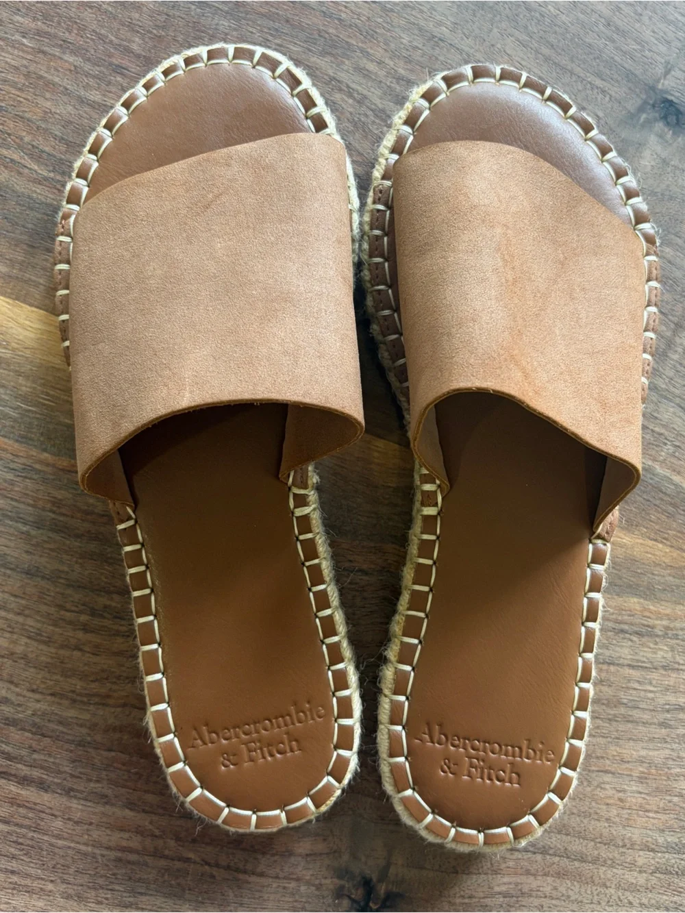Abercrombie & Fitch New! Brown Slide Sandals with Espadrille Stitching size 38